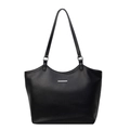 Sac cabas classique en cuir noir pour femmes avec détails argentés et design minimaliste - Noir
