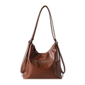 Borsa a tracolla marrone in ecopelle con texture vintage cerata e tracolle multiple - Marrone Scuro