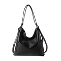 Borsa hobo classica in pelle PU nera con tracolla regolabile e tasca frontale zip - Nero