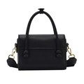 Bolso de mano cuadrado de cuero negro minimalista con correa ancha y detalles dorados - Negro