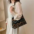 Bohemian black wool shoulder bag with colorful wave patterns and ethnic embroidered strap - Black