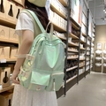 Chic laser iridescent pale green backpack with stylish webbing straps and large capacity - Green