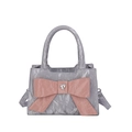 Mini borsa in ecopelle grigia con grande fiocco rosa e strass a forma di cuore - Blu