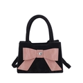 Borsa a mano in velluto nero con un grande fiocco rosa e uno strass a forma di cuore - Nero