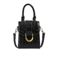 Mini black leather crossbody bag with vintage oil wax texture and gold U-shaped buckle - Black