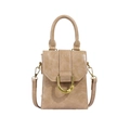 Minimalist light brown faux leather mini square bag with golden U-shaped metal buckle - Dark Khaki