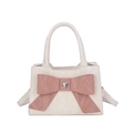Elegante borsa a tracolla crema con grande fiocco rosa e strass a forma di cuore - Bianco