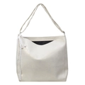 Minimalist pearlescent white bucket bag with lace bow detail and shoulder strap - White