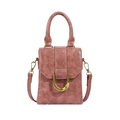 Mini dust rose leather handbag for women featuring a retro texture and gold buckle - Pink