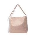 Pink metallic finish bucket bag featuring a large capacity and white lace ribbon decoration - Pink