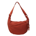Reddish brown nylon crescent crossbody bag with adjustable strap and braided pendant - Orange Red
