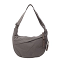 Minimalist taupe nylon crescent crossbody bag with adjustable strap and wrinkled texture - Gray