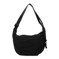 Fashionable black nylon half-moon crossbody bag with woven zipper pull for women - Black
