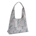 Bolso hobo jacquard oriental con bordados florales rosas y azules en tela de crema - Gris