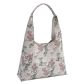 Bolso de hombro chic en jacquard beige estilo chino con flores rosas y bordados de grulla - Blanco Roto