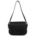 Borsa a tracolla nera minimalista con trama floreale a rilievo e dettagli in argento - Nero