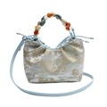 Sac à main bleu clair style chinois avec jacquard paysage et poignée en perles - Bleu