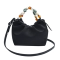 Sac à main plissé noir avec poignée en perles colorées et bandoulière en cuir - Noir