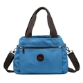 Bolso vintage de lona azul cielo para mujer con asas marrones y correa de hombro ancha - Azul
