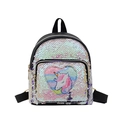 Zaino da bambina con unicorno in paillettes argento iridescenti e cuore decorato - Viola e Bianco