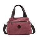 Bolso vintage de lona color granate para mujer con asas y correa ajustable - Rojo