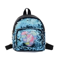 Zaino unicorno blu con paillettes per ragazze con toppa a cuore arcobaleno - Blu