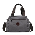 Borsa tote in tela grigia con tracolla marrone e design a tasche multiple - Grigio