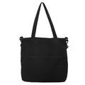 Minimalist black washed canvas tote bag with side D-rings and large front pockets - Black