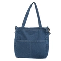 Dark blue denim tote bag with functional pockets and side metal rings for shoulder straps - Dark Blue