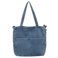 Classic denim blue shoulder bag with front pockets and durable metal hardware - Light Blue