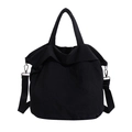 Bolso tote negro minimalista de gran capacidad con hebillas de metal plateado - Negro