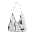 Sac fourre-tout en toile minimaliste avec feuilles noires et ruban de dentelle - Imprimé Léopard Noir