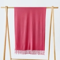 Detailed view of rose pink cashmere-like scarf with soft texture and long fringe tassels - 215*70cm / Watermelon Red (DW010-3)