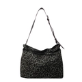 Große Hobo-Tasche mit grünem Leopardenmuster-Canvas und braunem Leder-Schultergurt - Grünes Leopardenmuster
