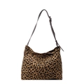 Leopardenmuster Canvas-Einkaufstasche mit verstellbarem braunem Lederriemen im Hobo-Stil - Dunkelbraun Leopard