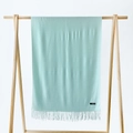 Detail of mint green cashmere scarf with soft fringe and minimalist woven texture - Fruit Green / 215*70cm