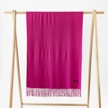 Detail showing the fine fringe and soft cashmere texture of a vibrant pink scarf - Rose Red / 215*70cm