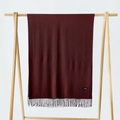 Detail of soft dark red cashmere scarf with neat fringe and authentic material label - Coffee / 215*70cm