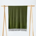 Detail of dark green cashmere scarf with fringe tassels and authentic material label - Army Green / 215*70cm