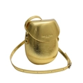 Borsa a tracolla ovale dorata a forma di uovo in pelle metallizzata con trama - Oro