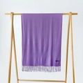 Detailed close-up of a purple cashmere scarf with tassels on a wooden hanger - Light Purple / 215*70cm