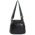 Schwarze PU-Leder Muscheltasche mit buntem Schultergurt im ethnischen Webmuster - Schwarz