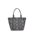 Borsa tote in tela con stampa leopardata bianca e nera e doppi manici chic - Nero