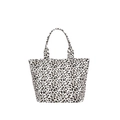 Borsa tote classica in tela con stampa leopardata, doppi manici e base bianca - Bianco