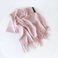 Elegant solid light pink cashmere-feel scarf for women with fine tassel details - 215*70cm / Baby Pink (DW010-15)