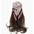 Close-up of vintage Paris city map pattern on deep red and ivory silk square scarf - Red Beige Paris Map (RZ6525)