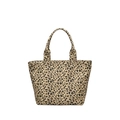 Borsa tote in tela con stampa leopardata e motivi neri e marroni su beige - Cachi Scuro