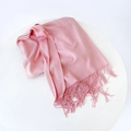 Soft light pink cashmere-feel scarf for women with elegant handmade fringe tassels - 215*70cm / Pink (DW010-9)
