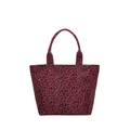 Fashionable leopard print tote bag in dark pink canvas with dual top handles - Red