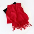 Solid red cashmere-like winter scarf with elegant long fringes for women - 215*70cm / Bright Red (DW010-1)